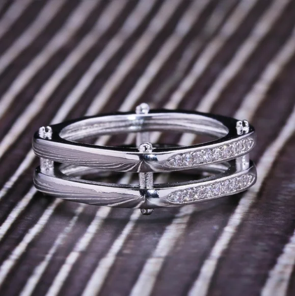 New Unisex 925 Silver Square Diamond Ring - Picture 3 of 8